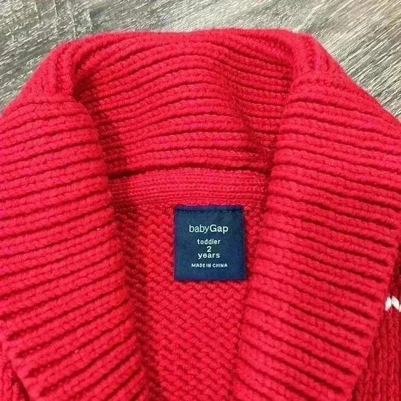 GAP Christmas shawl neck cardigan sweater toddler size 2 years red deer design - Picture 3 of 12